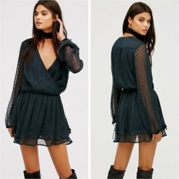 Free People Dresses & Skirts - Free People Dahlia Swiss Dot Dress in Deep Teal S